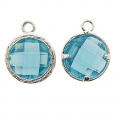 Bedel metaal cubic zirconia facet aqua blauw  13x17mm zilverkleur Op = op!)