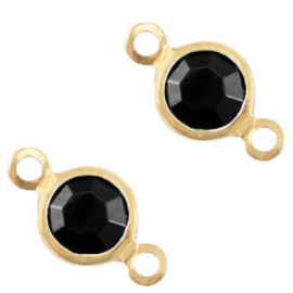 2 x Bedels DQ metaal tussenstuk crystal glas rond 4mm Gold-Jet black opaque (Nikkelvrij)