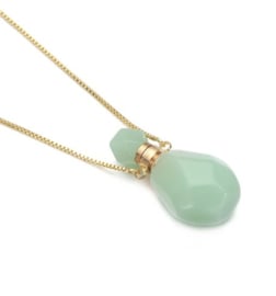 Gedenk hanger mini urn van edelsteen Aventurine A (ook de dop) met goudkleur RVS ketting