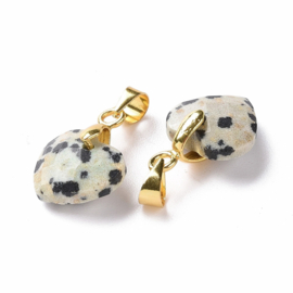 1 x Edelsteen bedel hart Dalmatian Jaspis 12 x 11 x 5 mm – oogje 4,5 x 3,5 mm – goudkleur