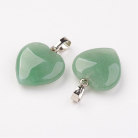 1 x Edelsteen hanger natuurlijke Groene Aventurijn hart 22-23 x 20-20,5 x 6-7,5 mm – oogje 5 x 8 mm – platinumkleur