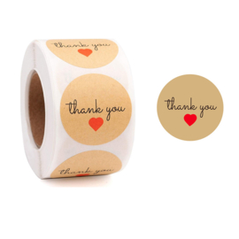 1 rol 500 stickers Wensetiket zegel rond 25mm Thank You