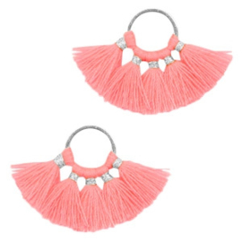 Kwastjes hanger Silver-neon pink