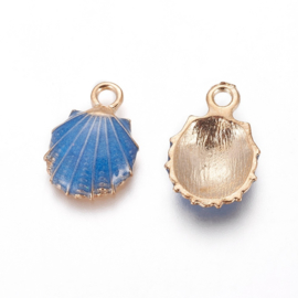 2 x Metalen bedels shell light gold  blue ca. 19 x13 x 4mm oogje 1,4mm (Nikkelvrij)