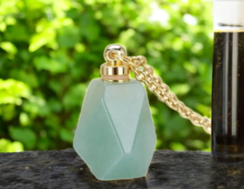 Gedenk hangers mini urn van edelsteen Aventurine met RVS ketting goudkleur