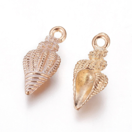 2 x Metalen nonische bedels shell light gold white ca. 19,5 x 9 x 7~9mm oogje 1,4mm  (Nikkelvrij)