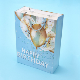 Grote Cadeau tas  happy Birthday met ballonnen en handvaten