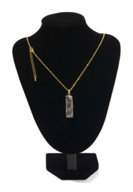 Halsketting met natuursteen hanger Crystal rechthoek veer 45-50cm Goudkleur/Antraciet