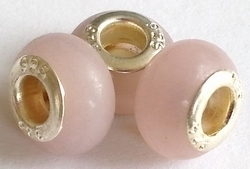 Per stuk Glaskraal European- style met zilveren (925) kern Licht Roze 14 mm