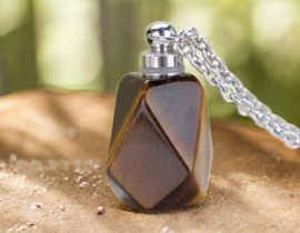 Gedenk hanger mini urn edelsteen Tijgeroog met RVS ketting