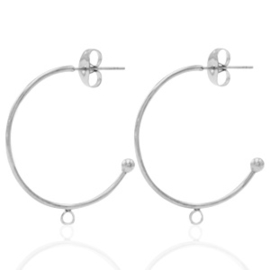 2x Roestvrij stalen (RVS) Stainless steel oorbellen/oorstekers creolen met oogje Zilver 26mm