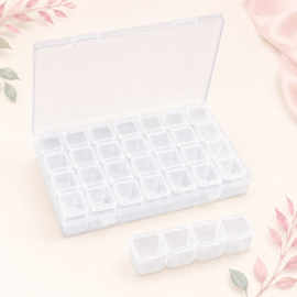 1 x Sorteerdoosje met 28 vakjes 17,5 x 11 x 2,5 cm – transparant