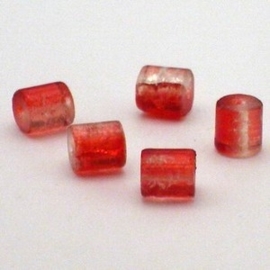 30 x  crackle glas kralen cilinder vorm 7 x 8mm gat: 1,5mm rood transparant