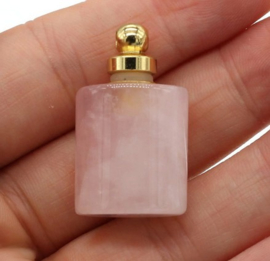 Gedenk hanger mini urn van edelsteen Rose Quartz goudkleur