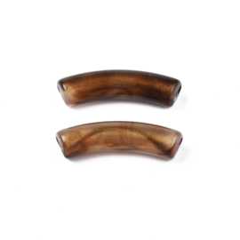 10 x Acryl kralen tube coconut brown glitter power  ca. 32x8mm (gat Ø1.8mm)