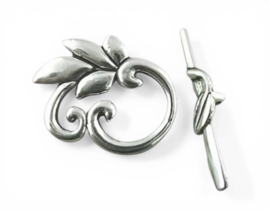 4 x Kapittel slotje blad 19 x 24 mm – oogje 2 mm – antiek zilverkleur