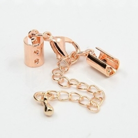 2 x Veterklem met sluiting incl. verlengketting 50mm lang klem 5 x10mm  Diameter 4mm rosegold