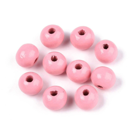 20 x Houten kralen rond 8 x 7 mm – gat 2 mm – Pink