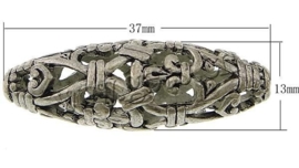 1 x Metalen antiek zilveren Bali holle kraal 37 x 13mm gat: c.a. 2,5mm
