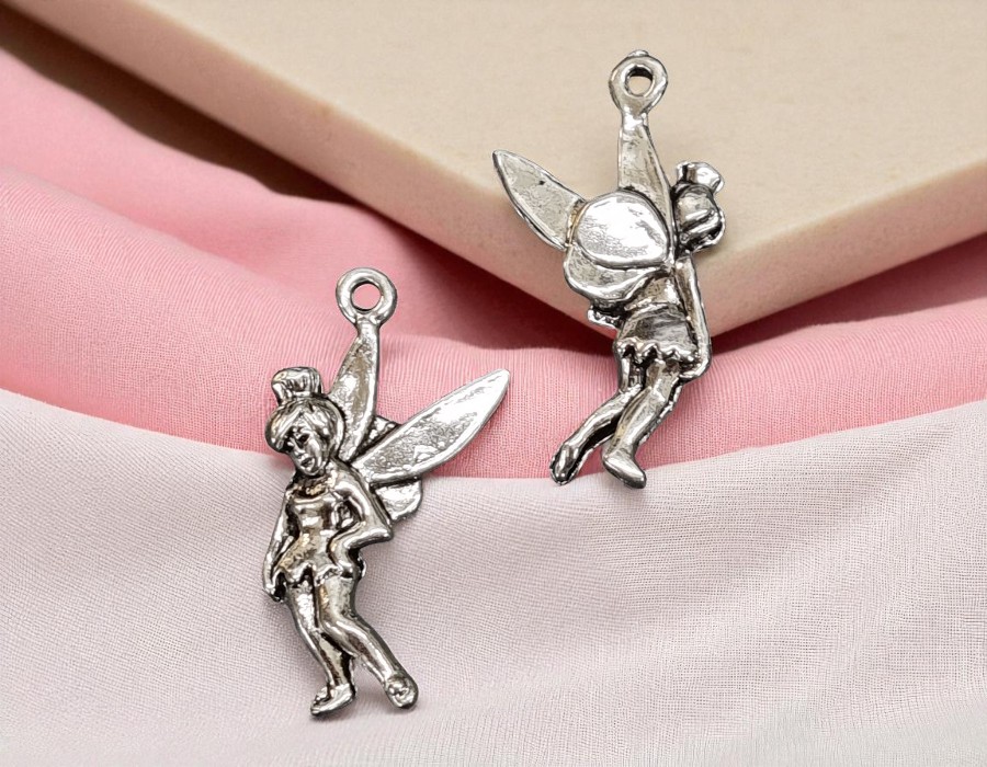 1 x Metalen bedel Elfje 3D – antiek zilverkleur 39 x 20 mm