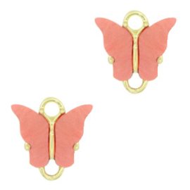 2 x Resin hangers tussenstuk vlinder Gold-coral red