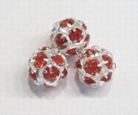 Verzilverde kristal ballen 10mm oranje rood