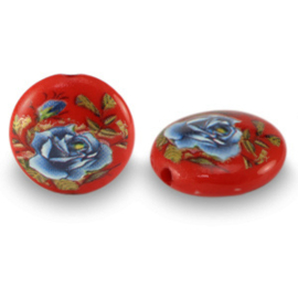 2 x Glaskralen 14mm bloem Red-blue (Ø1.8mm)
