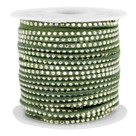 1 meter Imitatie leer 3mm met goud aluminium studs Silver-olive green