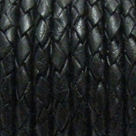 1 x Rol DQ Round Braided leer  3mm per 10  meter Black Antique