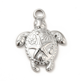 1 x Non-Tarnish RVS 201 Schildpad Bedeltje, 23,5 x 18x 3mm, Oogje: 3mm