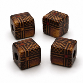 20 x Afrikaanse houten kralen kubus 12 x 12 mm – gat ca. 3,5 mm – bewerkt met print