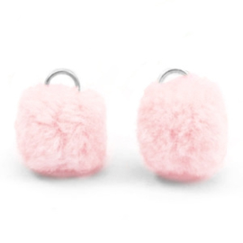 2 x Pompom bedel met oog zilver 15mm Light vintage pink