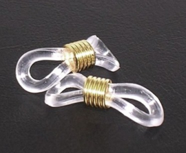 10 x brillenkoord eindje, transparant, rubber, 19 x 4,2mm goudkleur