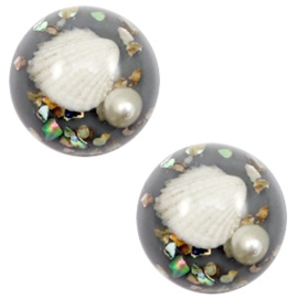 1 x Cabochon basic met schelpje 20mm Grey