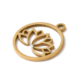 1 x RVS 201 Stainless Steel bedel lotus 17 x 15 x 1 mm – oogje 1,5 mm – goudkleur