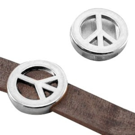 1 x DQ metaal schuiver peace (DQ leer plat 10mm) Antiek zilver (Nikkelvrij)