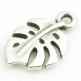 1 x DQ Metaal hanger antiek zilver kleur monstera blad 14,5 x 9mm , oogje 1,5mm (Nikkelvrij)