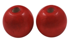 10 x Houten Kralen Rond 12mm gat c.a. 3mm, rood