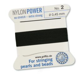 Griffin Nylon Power no stretch - extra strong 2 meter met naald  No: 2 Ø 0,45mm zwart