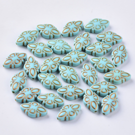 10 x Ornament Acryl kralen 16 x 9,5mm Gat: 1mm Turquoise Goud