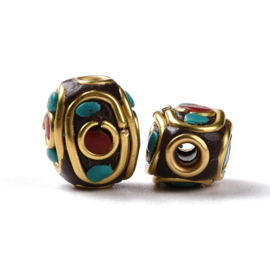 Bohemian kraal of Kashmiri kraal  10,5 x 8,5mm gat: 1,8 mm rood blauw