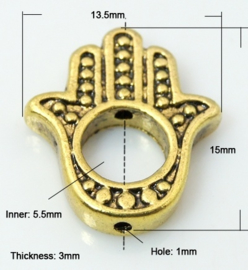 10x Tibetaans zilveren Hamsa Hand van Fatima kraal frame 15,5 x 13 x 3mm gat: 5mm goudkleur