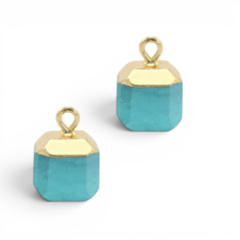 1 x Natuursteen hangers square Turquoise blue-gold Jade