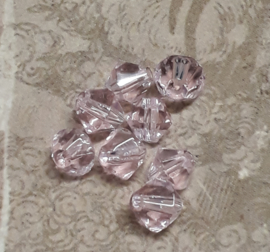 15 x roze bicone glaskralen 6 x 7mm gat:1mm