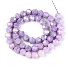 1 x Glaskralen streng facetgeslepen rond 7,8-8,2 x 7,8 mm – gat 1 mm – Lilac