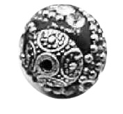 Bohemian kraal of Kashmiri kraal zwart met zilver, 15 mm, gat 1,2 mm