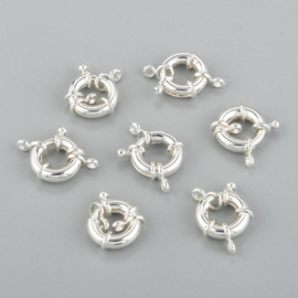 Sterling zilver 925 plated messing veerslotje, boeisluiting 15 x 5mm oogje: 2mm (nikkelvrij)