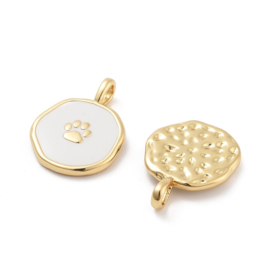 1 x Bedel rond met poot afdruk, emaille goudkleur 18,5 x 13,5 x 4mm oogje 2 x 3mm