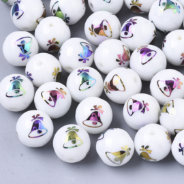 10 x ronde glaskraal met gekleurde kerstklokjes 10mm gat: 1,2mm