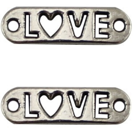 1x Bedel Love 2 ogen Antiek Zilver 20×6 mm ♥